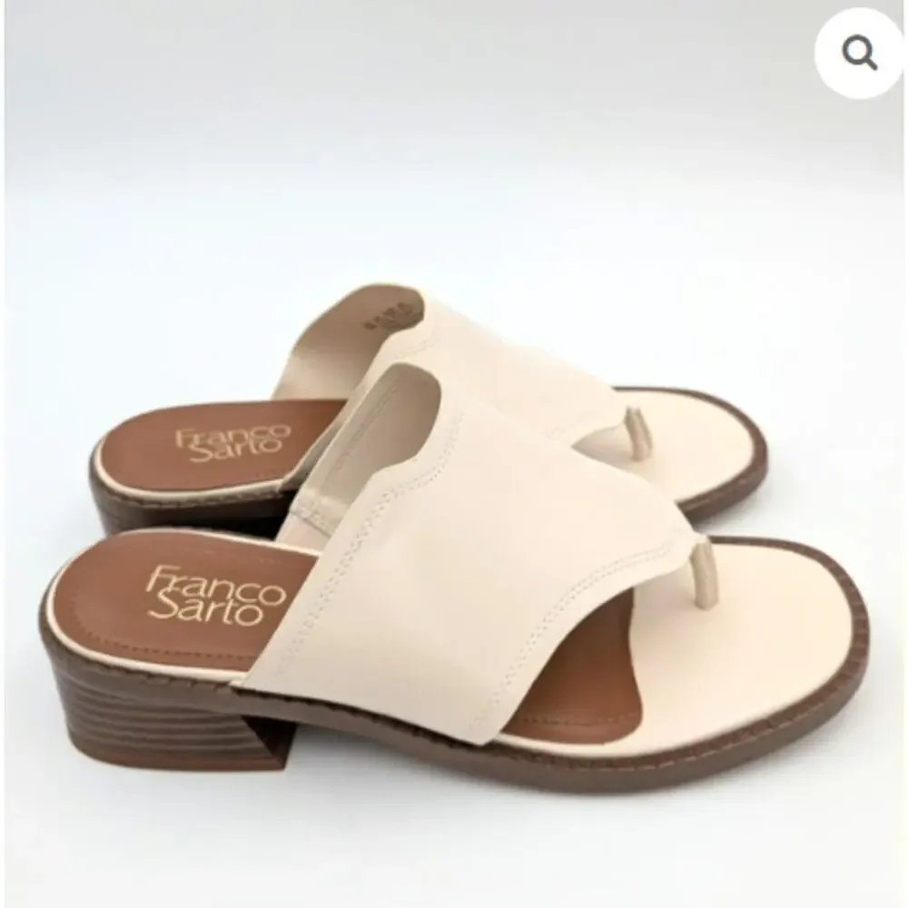 Franco Sarto Women's White SY Simona Stacked Heel Slip-On Sandals Size 8.5 M